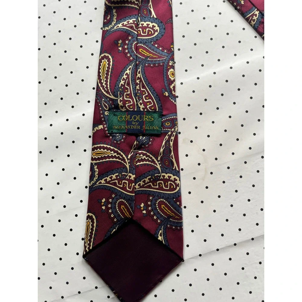 Colours by Alexander Julian Mens Silk Paisley Tie Burgundy Navy Gold Made in USA